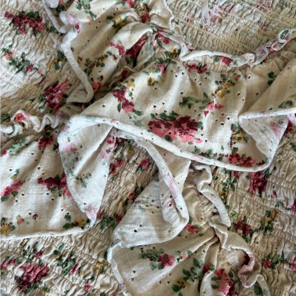 Free People FP Women’s Aster Floral Favorite Girl Ruffled Smocked Top Large L - Picture 8 of 14